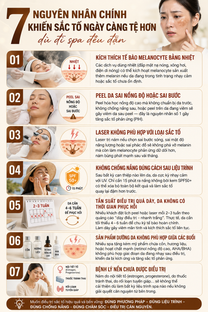 đi spa đều nhưng vẫn bị tăng sắc tố đâm hơn là do đâu?