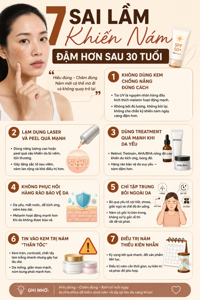 7 sai lầm khiến nám đậm hơn sau tuổi 30 | Hoa Hera Skincare