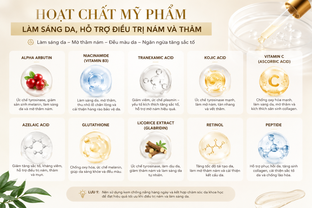 hoạt chất mỹ phẩm làm sáng da, hỗ trợ nám và thâm có thể nhiều chị em chưa biết