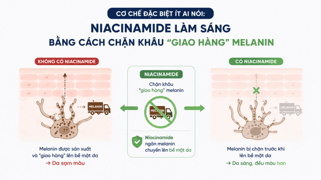 cơ chế của niacinamide khác đặc biệt với nền da sắc tố
